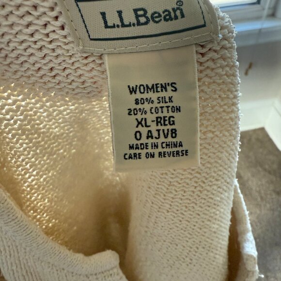 L.L. Bean Chunky Oversized Beige V-Neck Sweater Silk & Cotton Size XL - Picture 6 of 6